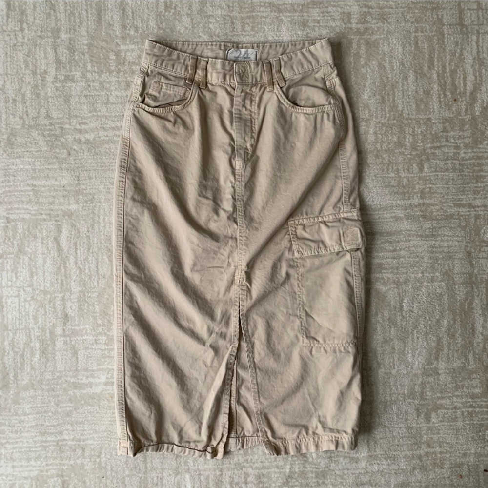 We The Free Cargo Khaki Maxi Skirt with Slit in Middle